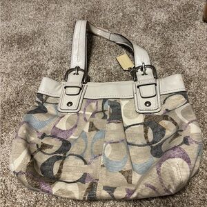 Coach Beige and Purple Patterned Shoulder Bag